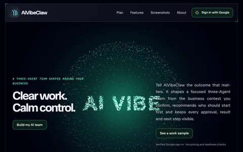 The aivibeclaw.com home page